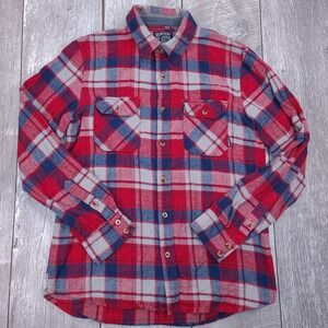 Burton Flannel Button Up Women Medium Red Navy Blue Plaid Long Sleeve Shirt